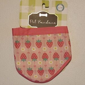 Sweet Strawberry & Flower Print Pet Bandana By Woof, Pink And Green, Dog Or Cat